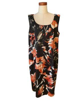 Lafayette 148 New York Print Sleeveless Dress Size 14 Black Orange white Cotton